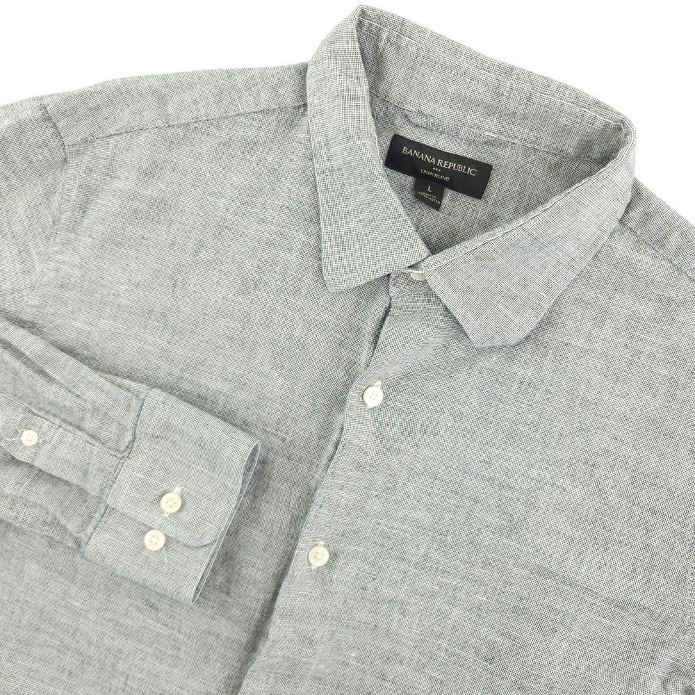 Banana Republic Shirt Mens L Gray Linen Blend Long Sleeve Button Up Casual‎